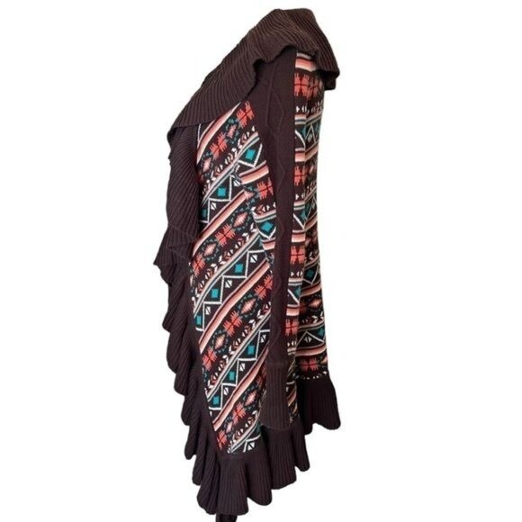 Powder River Outfitters Womens Ruffle Knit Cardigan Size L Brown Southwestern Pr - Picture 3 of 11